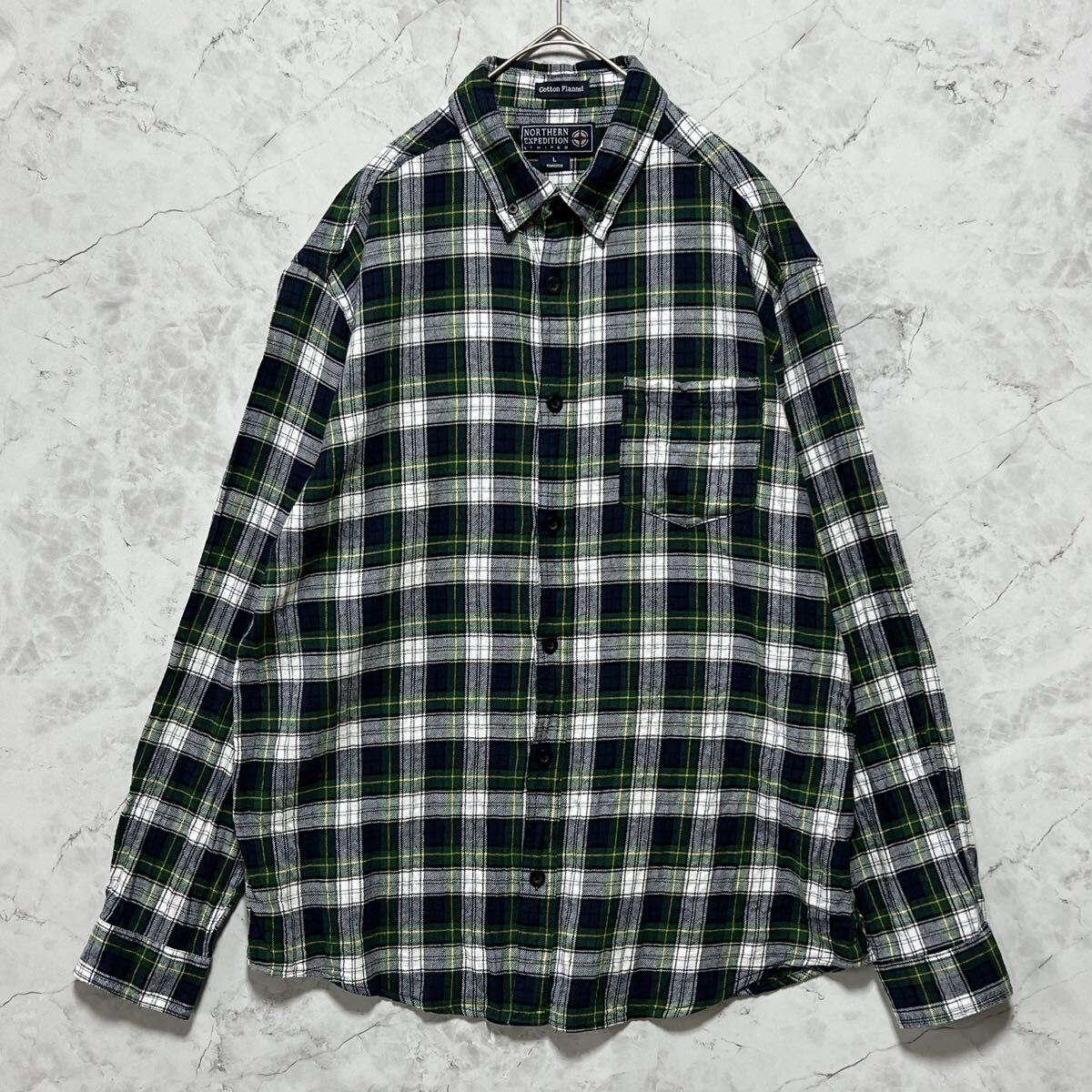 NORTHERN EXPEDITION ボタンダウン フランネルシャツ 長袖シャツ ネルシャツ タータンチェック　サイズＬ