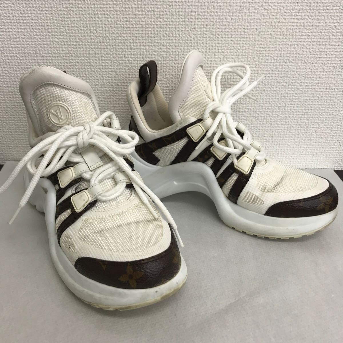 【WA28】3000円スタ★LOUIS VUITTON/ヴィトン アークライトライン メッシュ×モノグラム スニーカー ホワイト×ブラウン CL0179 SIZE:36