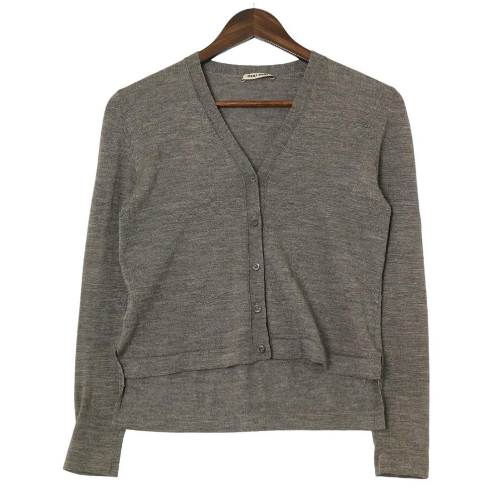  MiuMiu MIUMIU knitted cardigan V neck wool silk cut and sewn tops 36 S gray ur5