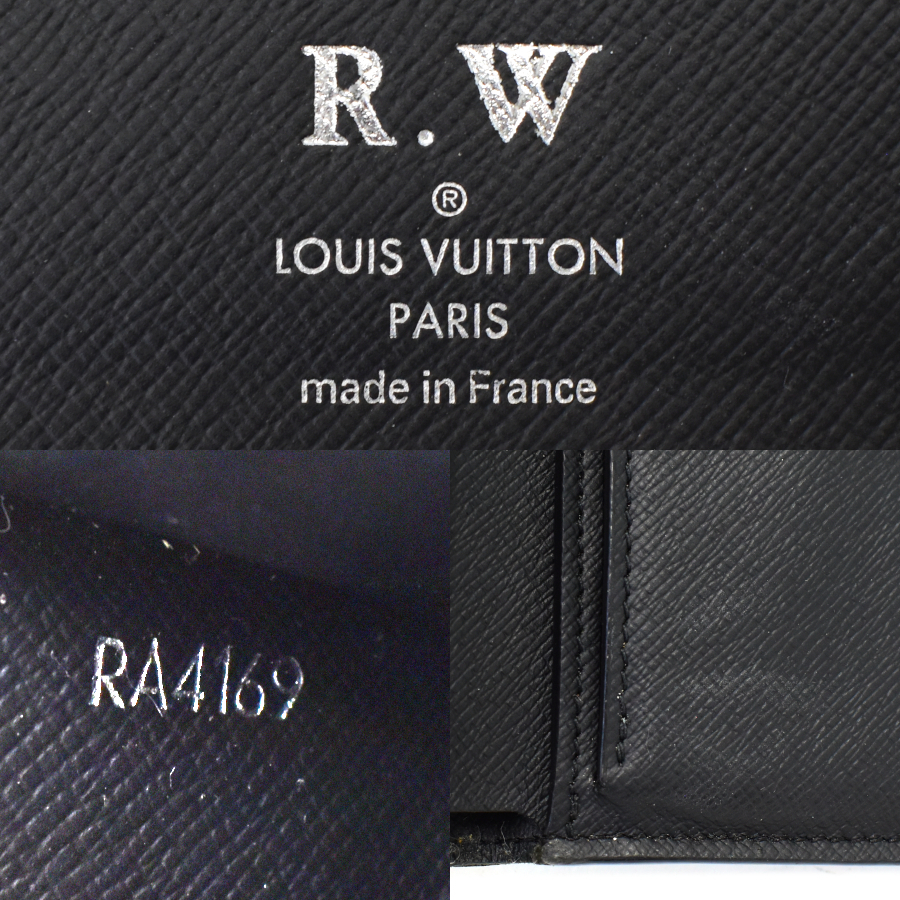  Louis Vuitton folding twice purse porutofoiyu Ame ligoNM M62045 Taiga leather black initial entering LOUIS VUITTON