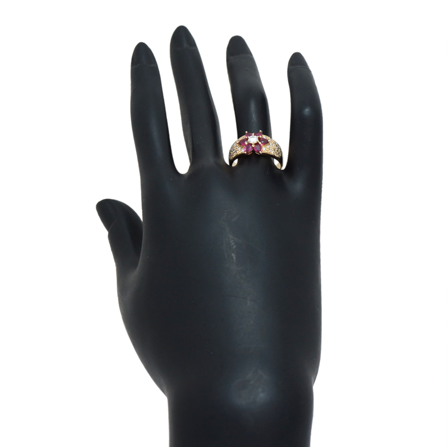 新品同様 K18 リング ダイヤモンド0.17ct 0.29ct ルビー0.95ct 15號(hào) 6.8g