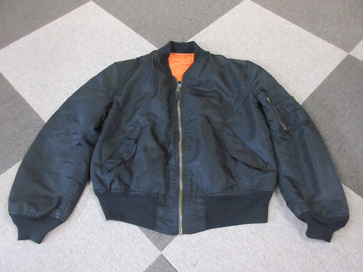 90s ALPHA USA製 MA-1 L 黒 フライトジャケット アルファ ヴィンテージ ボンバー MIL82790 アーミー ミリタリー USAF ブルゾン