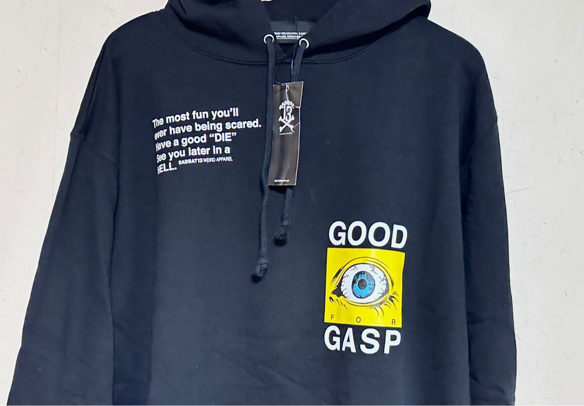 6-26 未使用 SABBAT13 サバト サーティーン G.F.G スウェット プルオーバー パーカー SBT-PK-030 ブラック 黒 L パンク ロック バンド_画像2
