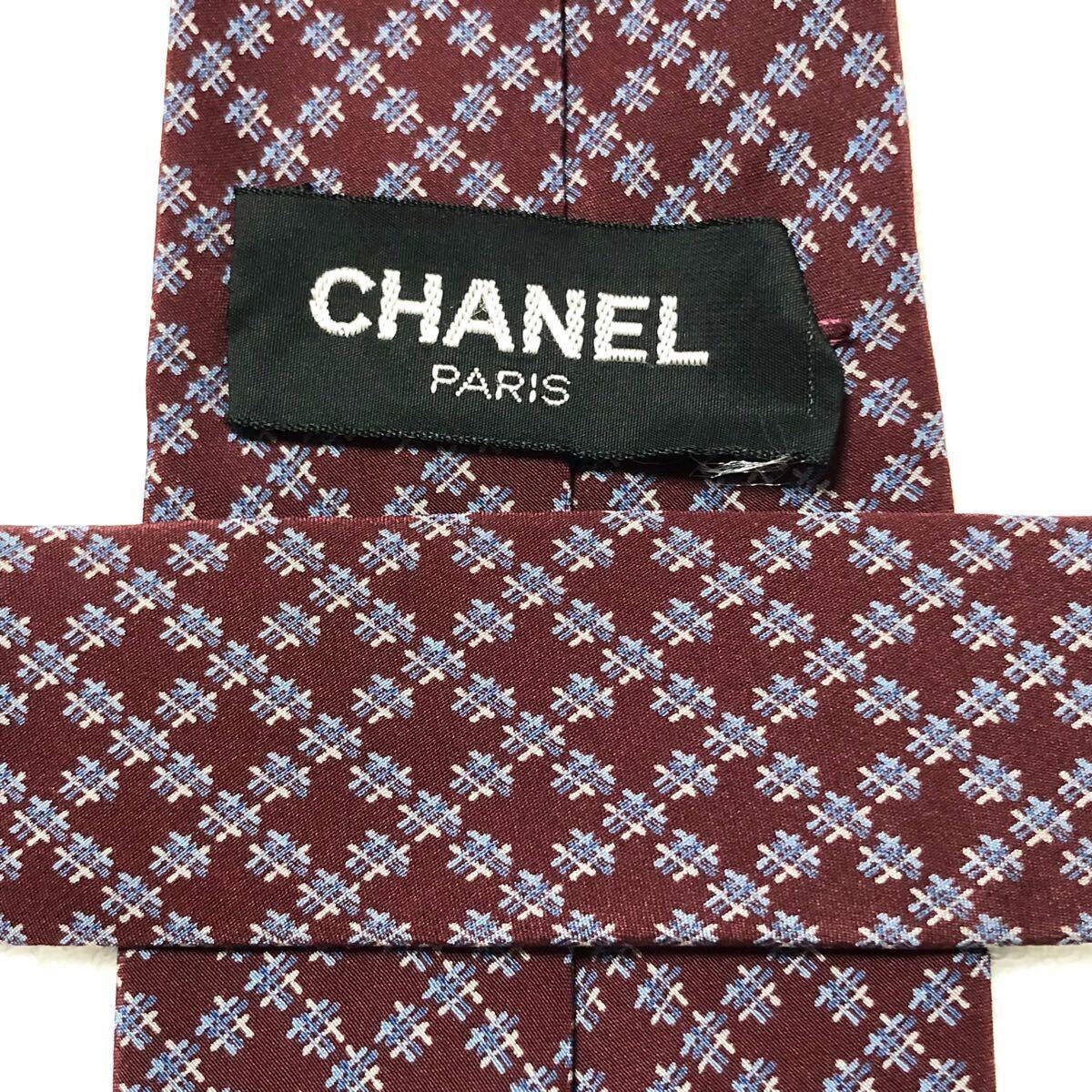 表側美品 CHANEL シャネル ネクタイ ココマーク 格子 柵 総柄