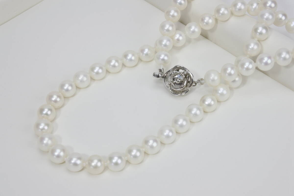 日本制 銀＊アコヤ真珠 　ネックレス玉徑７．５～８ｍｍ 長さ：52ｃｍ 重さ：44ｇ 　silver　刻印　 未使用保管品