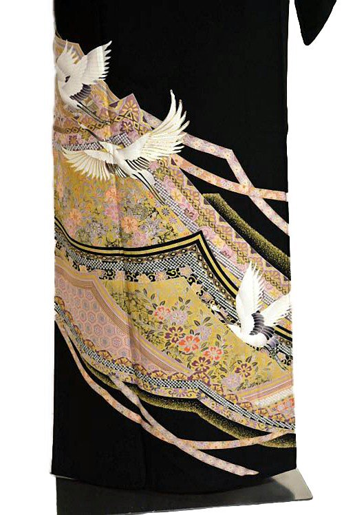 最高級】新品同様 金駒刺繍 鶴 吉祥花文 比翼付 黒留袖・袋帯5点 最高級】新品同様 金駒刺繍 鶴 吉祥花文 比翼付 黒留袖・袋帯5点