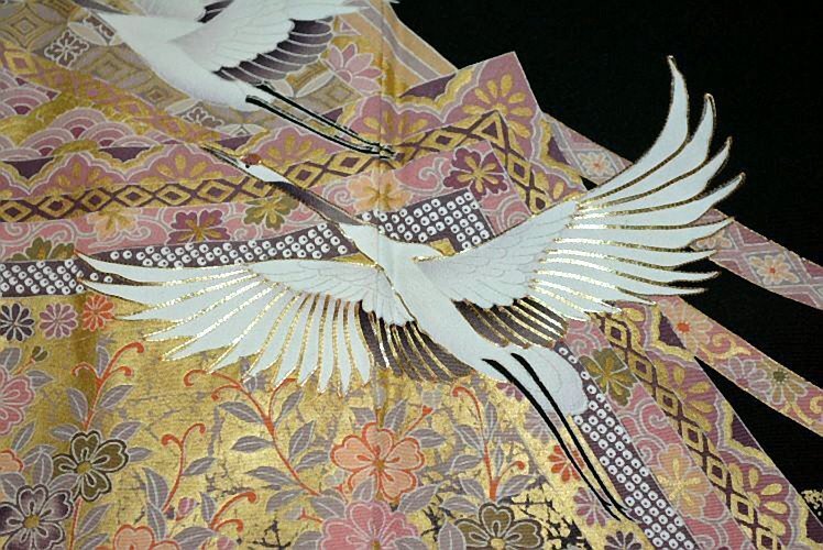 最高級】新品同様 金駒刺繍 鶴 吉祥花文 比翼付 黒留袖・袋帯5点 最高級】新品同様 金駒刺繍 鶴 吉祥花文 比翼付 黒留袖・袋帯5点