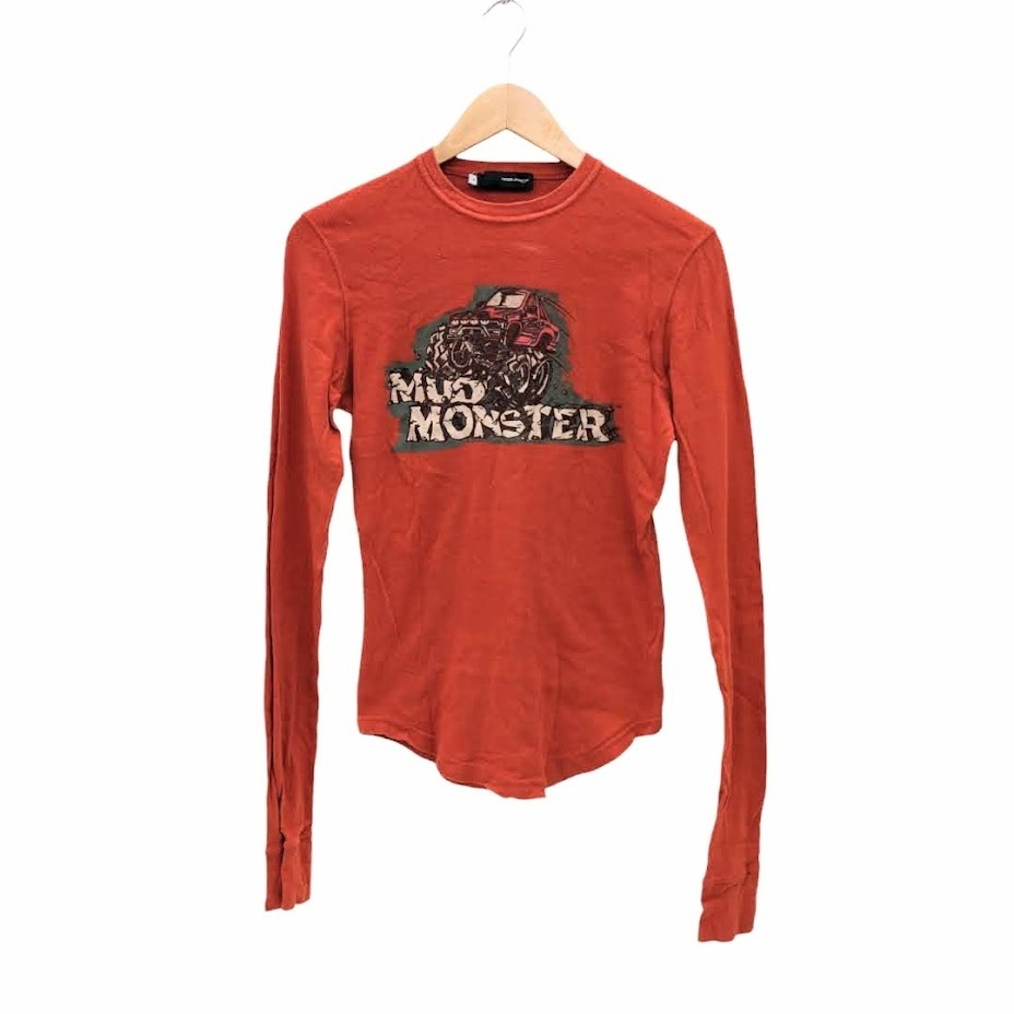 Y2K 00s DSQUARED2 ディースクエアード ロンT ロングスリーブ 長袖ちびT オレンジ MUD MONSTER