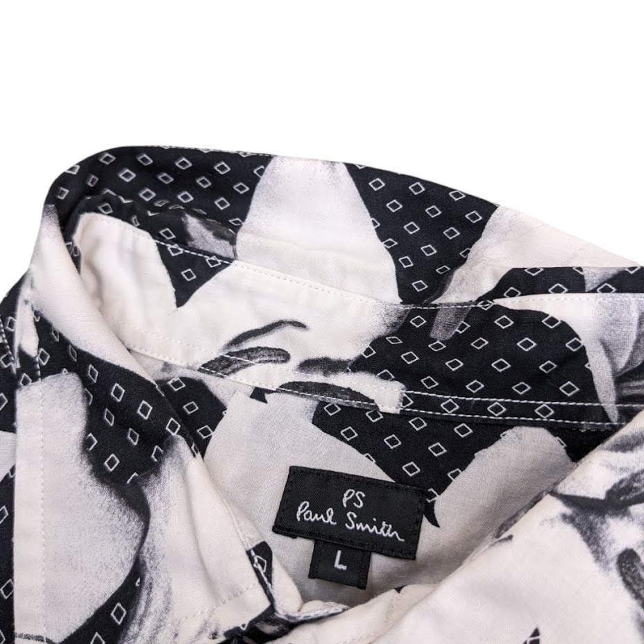 【現行】ポールスミス 長袖シャツ L ブラック ビーチスケッチ 総柄 金ボタン ポールスミス 長袖シャツ Mサイズ 総柄 ブラック系