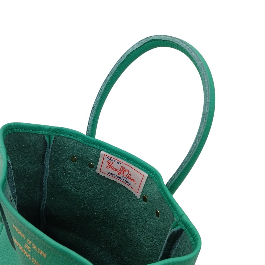 64 美品 YOUNG&OLSEN ヤングアンドオルセン EMBOSSED LEATHER TOTE XS PARAKEET レザーミニトート グリーン系