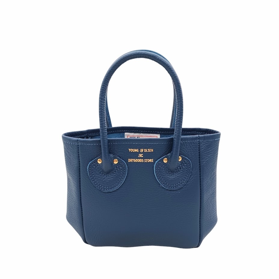 65 прекрасный товар YOUNG&OLSEN Young and orusenEMBOSSED LEATHER TOTE XS кожа Mini большая сумка темно-синий оттенок голубого 