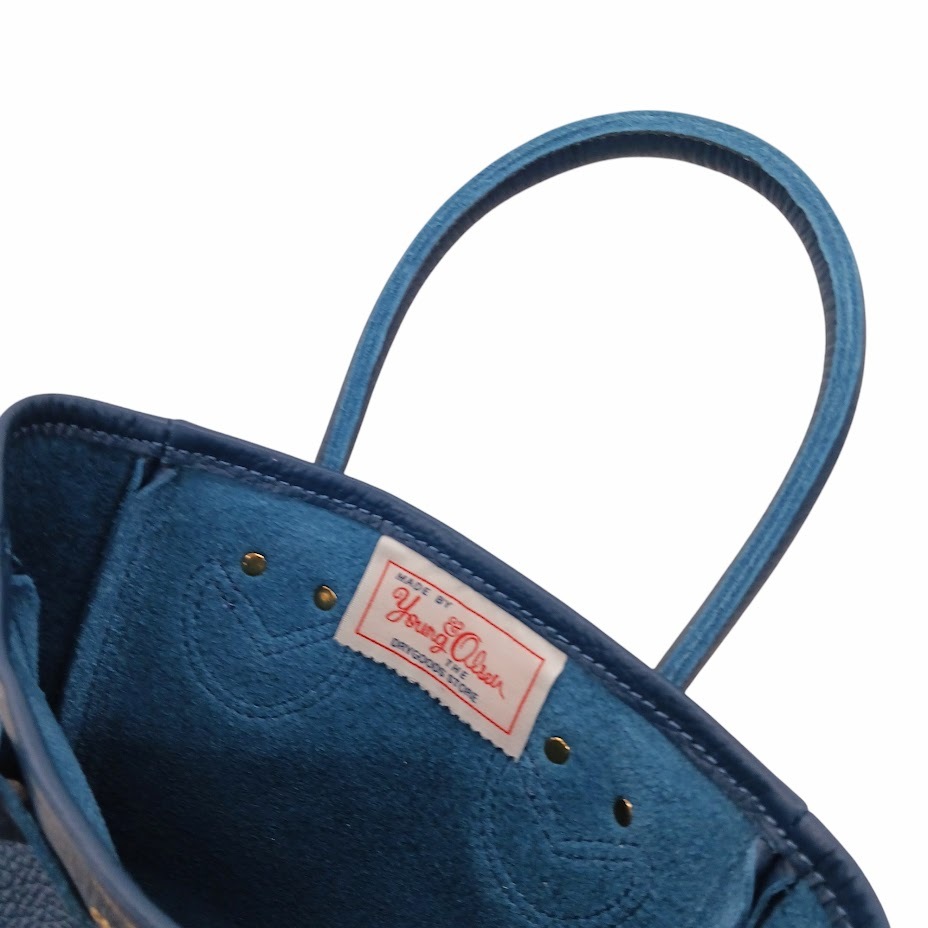 65 прекрасный товар YOUNG&OLSEN Young and orusenEMBOSSED LEATHER TOTE XS кожа Mini большая сумка темно-синий оттенок голубого 