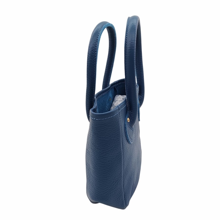 65 прекрасный товар YOUNG&OLSEN Young and orusenEMBOSSED LEATHER TOTE XS кожа Mini большая сумка темно-синий оттенок голубого 