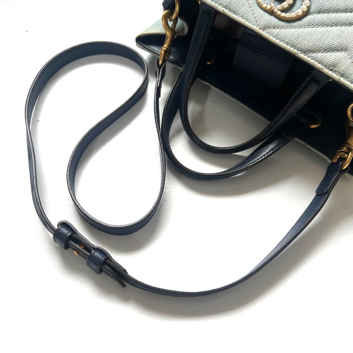 GUCCI グッチ 2way デニム GGマーモント ハンドバッグ GUCCI グッチ 2way デニム GGマーモント ハンドバッグ