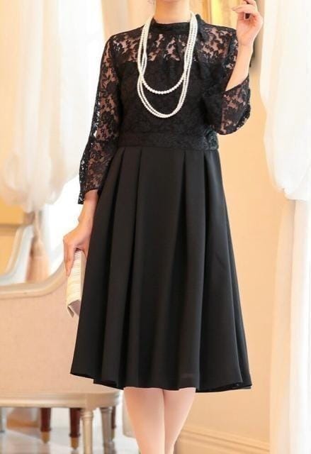 新品☆S黒系♪後ろリボンレース切替ワンピースドレス♪結婚式 新品☆S黒系♪後ろリボンレース切替ワンピースドレス♪結婚式