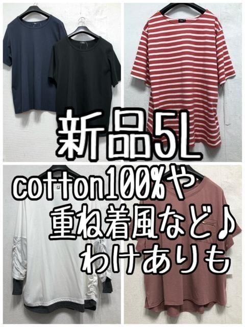 新品☆5L?コットン100％や重ね著風(fēng)など?カットソー5枚まとめて?☆x220