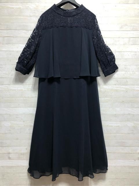 新品☆3L紺系♪すけ感レース袖♪ドッキングワンピース♪パーティ 新品☆3L紺系♪すけ感レース袖♪ドッキングワンピース♪パーティ
