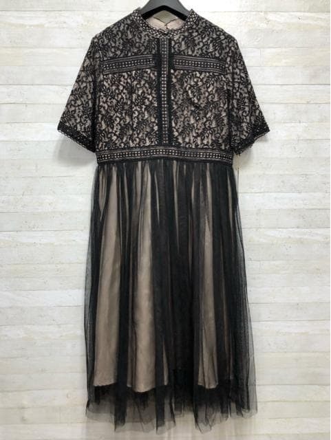 新品 LL黒系 レース×チュール ワンピースドレス 結婚式 新品 LL黒系 レース×チュール ワンピースドレス 結婚式