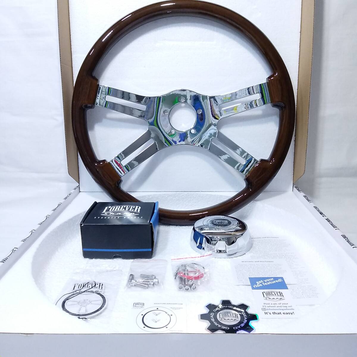 未使用 45cm ウッドステアリングホイール フォーエバーシャープ 未使用 45cm ウッドステアリングホイール フォーエバーシャープ