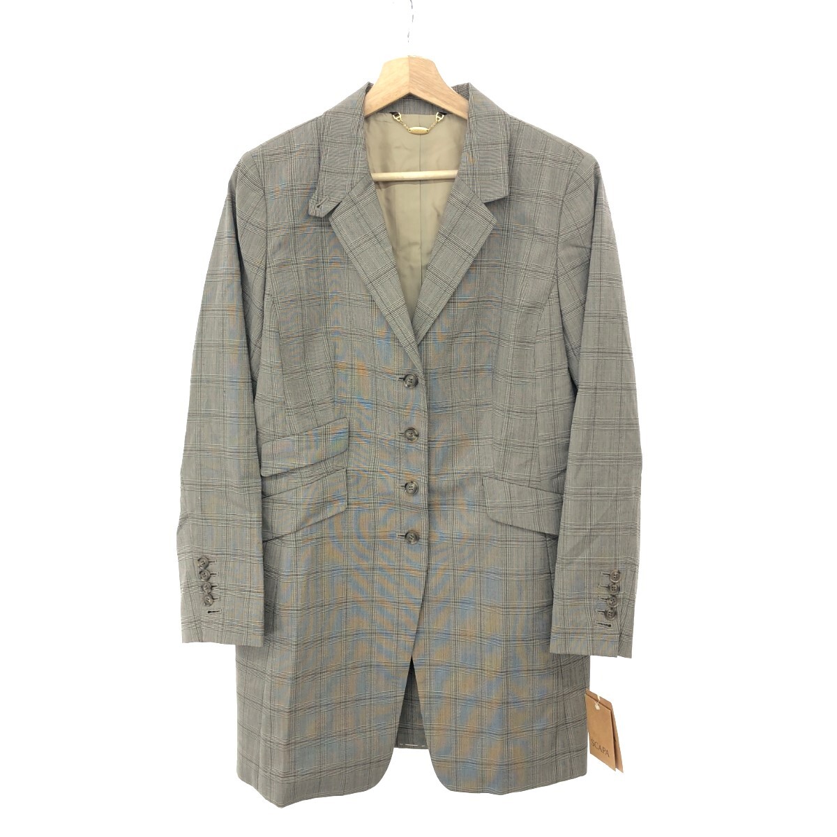  unused goods *SCAPA Scapa tailored jacket size :42* Brown lady's long height check pattern outer regular price 63,000 jpy 