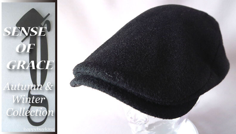 graceグレース★ウール混スムースハンチング【黒】新品 定価￥4300 サイズ調節可能 男女兼用 レザーパッチ センスオブグレース