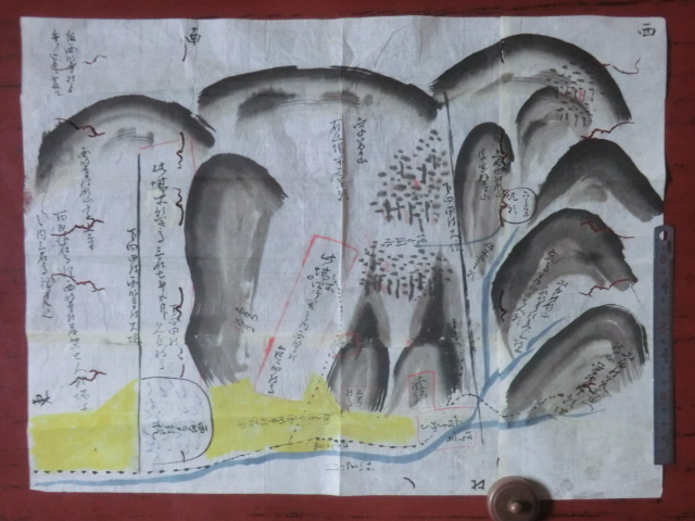 加賀金沢藩領下向田村古地図●明治５年頃　山絵図　砺波郡　現在の富山県高岡市　241010　古文書