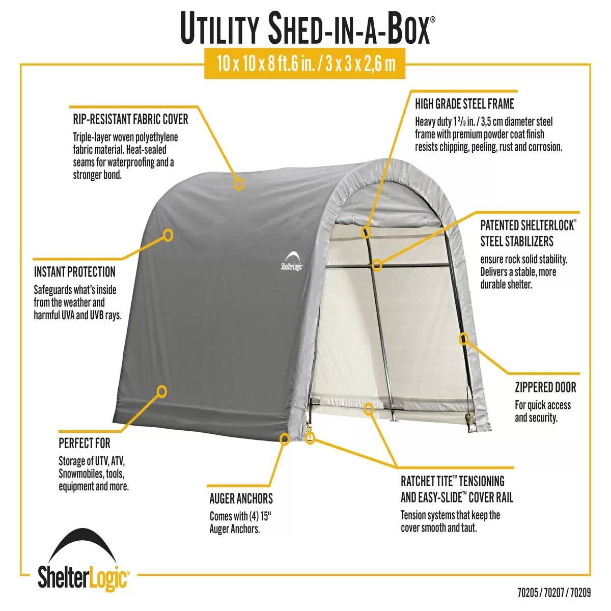 ShelterLogic シェルターロジック 屋外 収納 物　3x3x2.6m 防水 ガーデニング 収納 ガレージ 物置き 屋根 車庫 自転車　駐輪