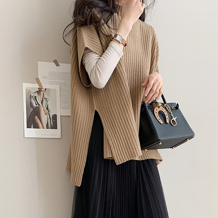 [ including in a package 1 ten thousand jpy free shipping ] autumn new work ** easy large size * body type cover * stylish * knitted sweater poncho tops * beige 