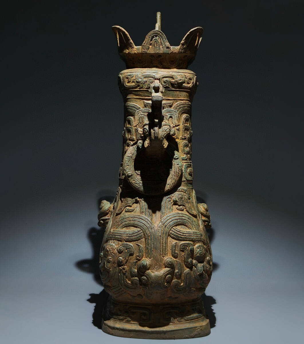 西周 青銅器彫 蟠龍紋 神獣紋 頌壷 祭祀品 副葬品』極細工 置物 西周 青銅器彫 蟠龍紋 神獣紋 頌壷 祭祀品 副葬品』極細工 置物