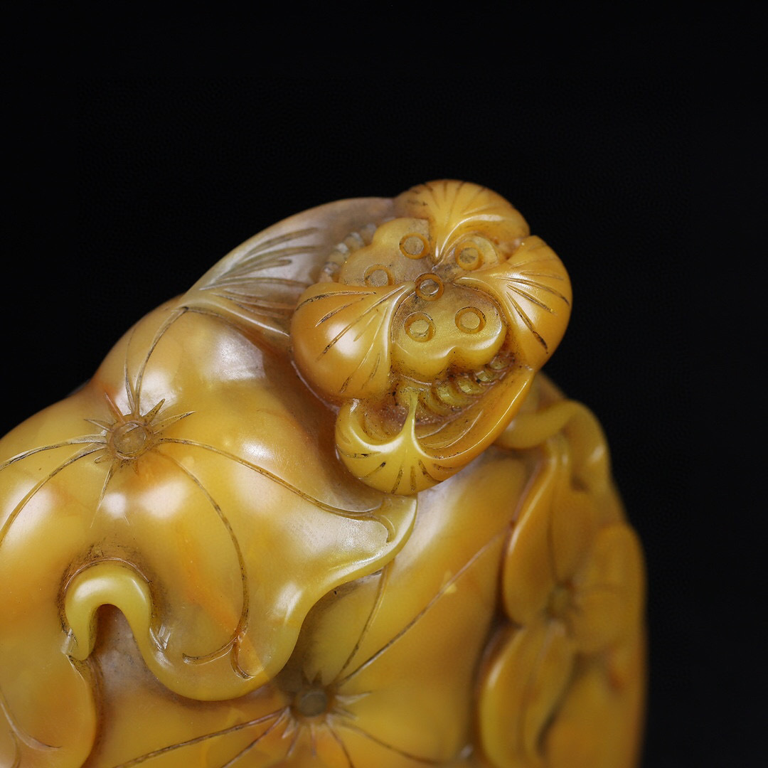 清・ 古寿山石・芙蓉石彫・一品清廉印章・擺件・箱付』極細工 清・ 古寿山石・芙蓉石彫・一品清廉印章・擺件・箱付』極細工