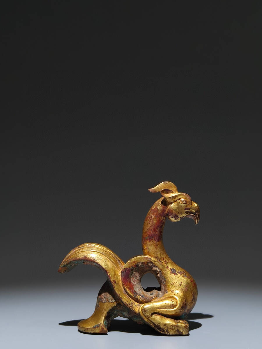 晉 銅製手彫 塗金 四大神獣之朱雀 供養品 祭祀品 副葬品』極細工 晉 銅製手彫 塗金 四大神獣之朱雀 供養品 祭祀品 副葬品』極細工
