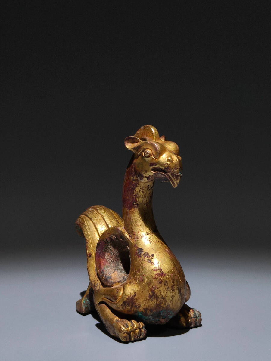 晉 銅製手彫 塗金 四大神獣之朱雀 供養品 祭祀品 副葬品』極細工 晉 銅製手彫 塗金 四大神獣之朱雀 供養品 祭祀品 副葬品』極細工