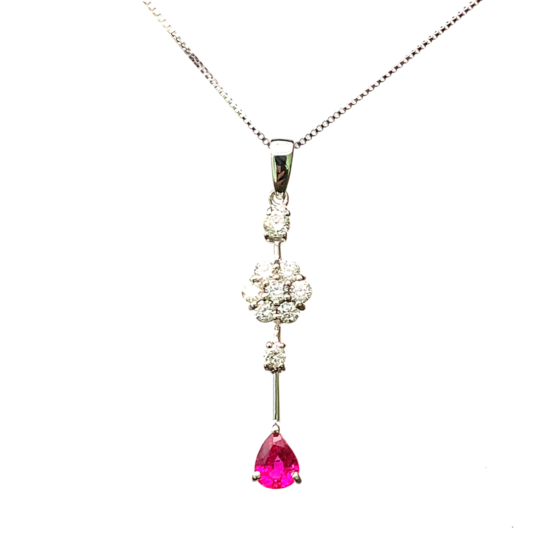 ルビー 0.36ct ダイヤモンド ネックレス ペンダントトップ 18K ホワイトゴールド 45cm 2.8g