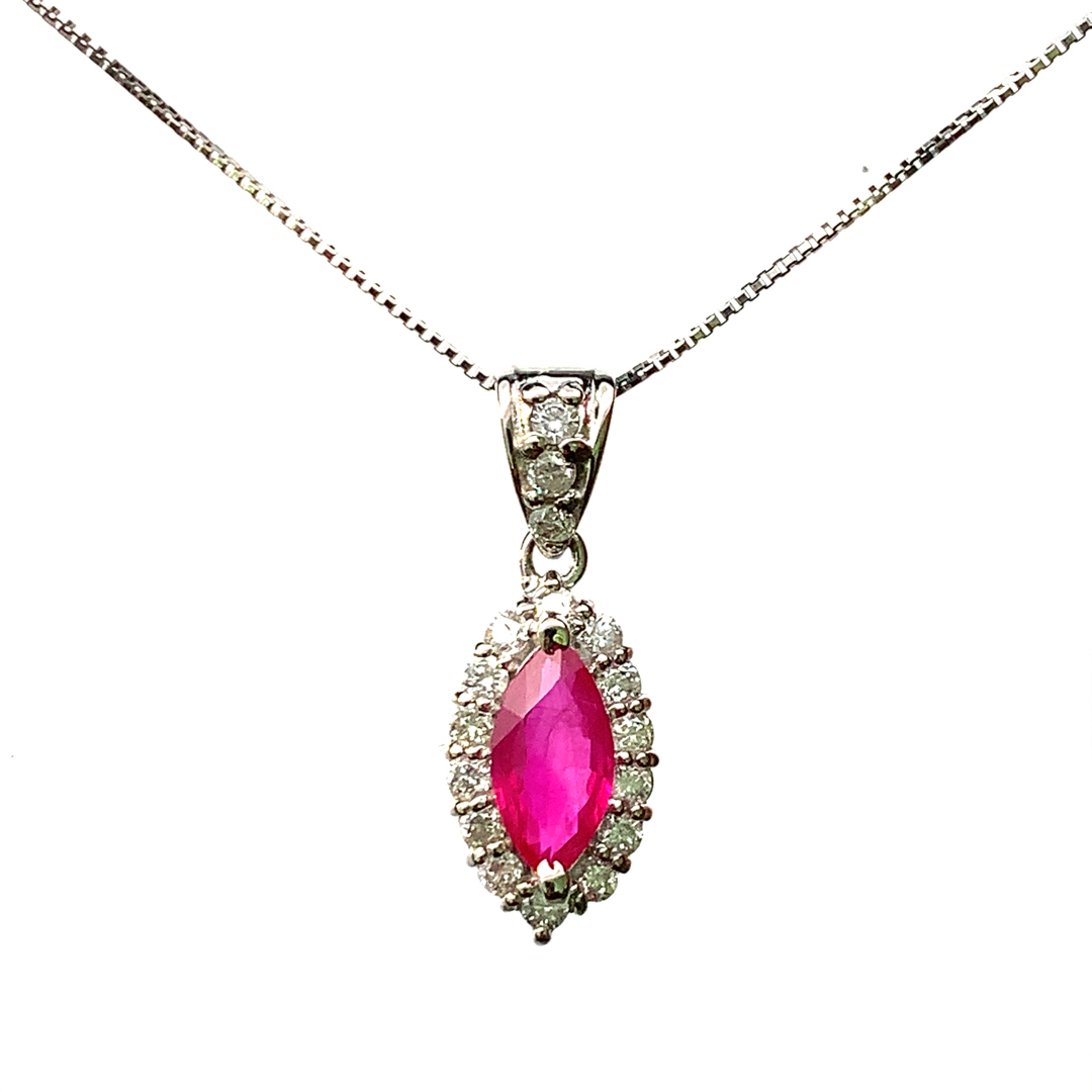 ルビー 0.65ct ダイヤモンド ネックレス ペンダントトップ プラチナ 45cm 3.3g