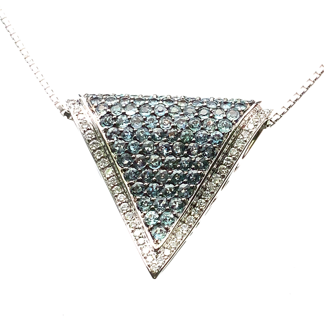  アレキサンドライト 2.13ct ダイヤモンド ネックレス ペンダントトップ ホワイトゴールド K18WG 45cm 12.9g