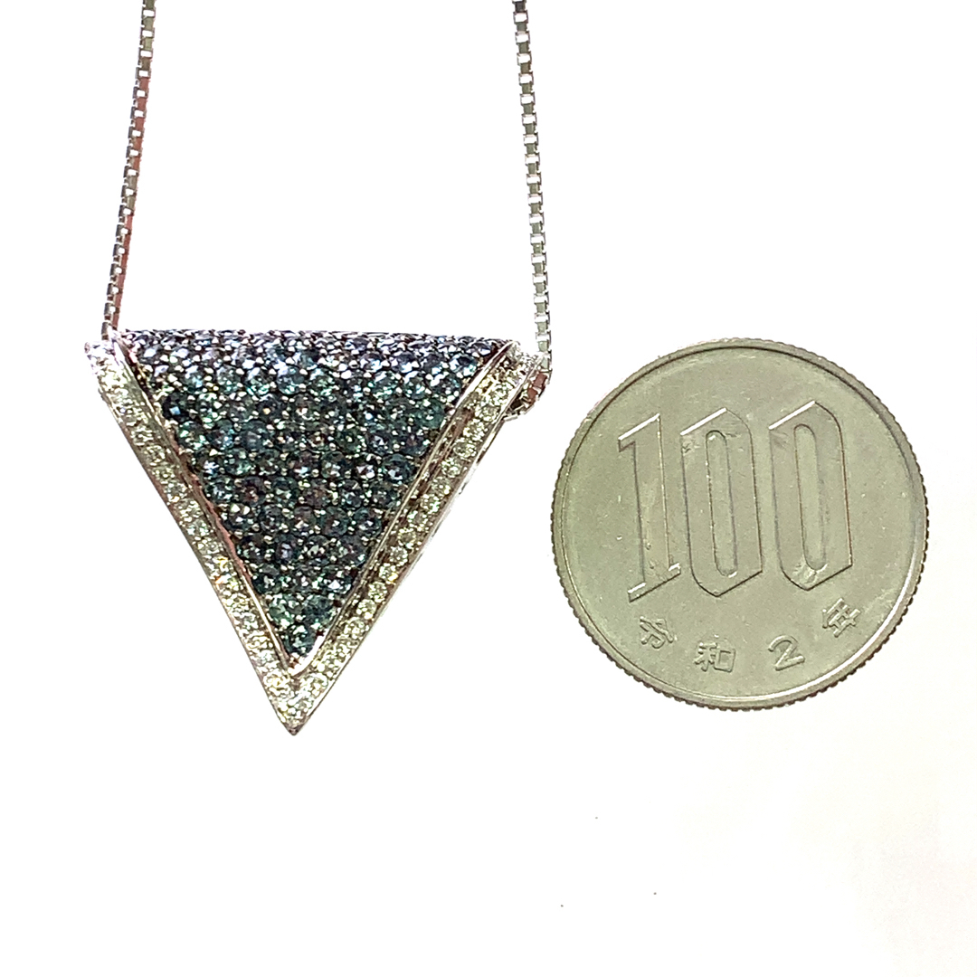  アレキサンドライト 2.13ct ダイヤモンド ネックレス ペンダントトップ ホワイトゴールド K18WG 45cm 12.9g