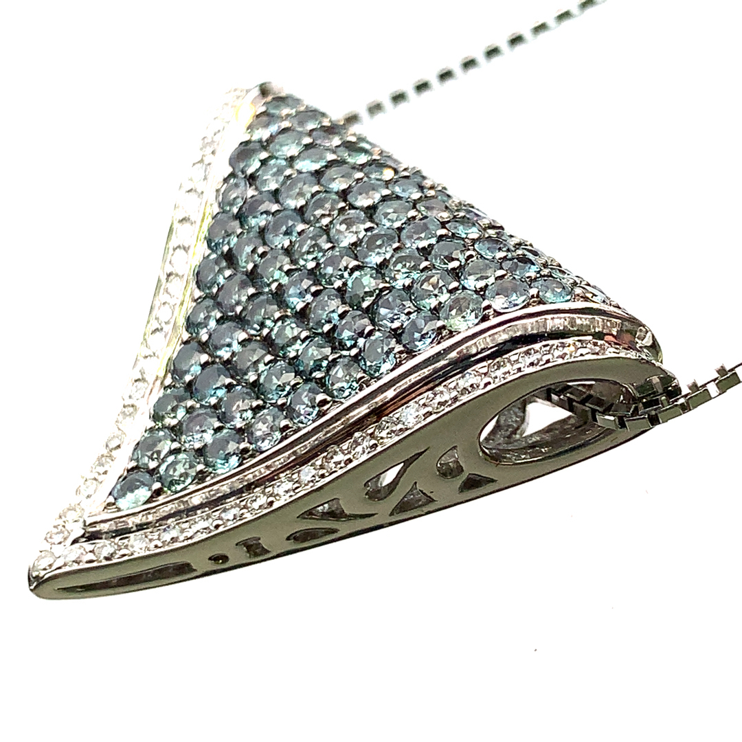  アレキサンドライト 2.13ct ダイヤモンド ネックレス ペンダントトップ ホワイトゴールド K18WG 45cm 12.9g