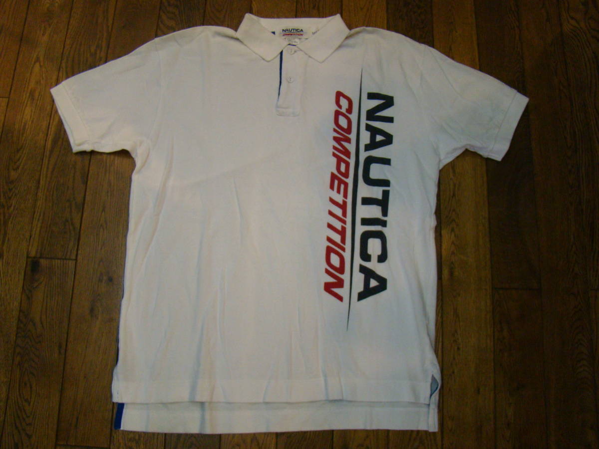 美品 90s USA製 NAUTICA COMPETITION 半袖 ポロシャツ M ホワイト ノーティカ_画像1