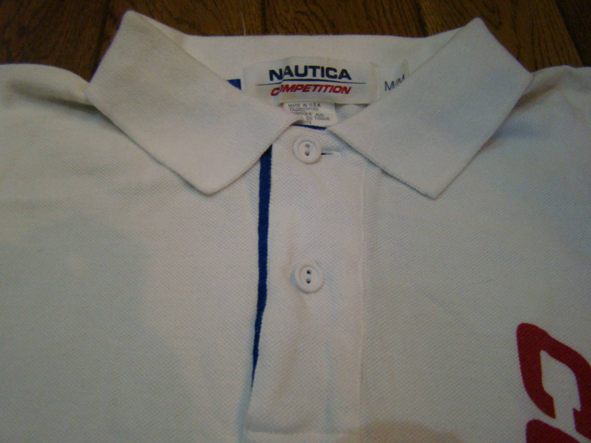 美品 90s USA製 NAUTICA COMPETITION 半袖 ポロシャツ M ホワイト ノーティカ_画像4