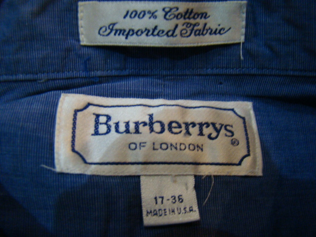 90s USA製 Burberrys of london ボタンダウンシャツ 17-36 ブルー 長袖 コットン ボタンシャツ Burberry バーバリー_画像5