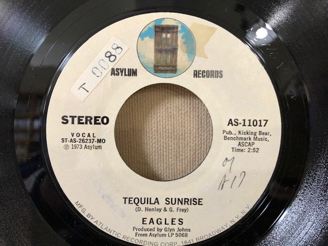 Eagles tequila Sunrise USa rhinoceros Ram campag sleeve attaching AS11017 1973 Vintage 45 Tequila Sunrise Twenty-One