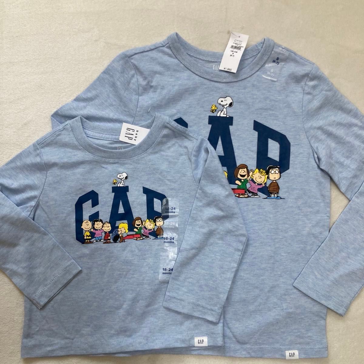 【TR*GAP親子3人*お揃いコーデ*新品タグ付き】 新品】GAP 長袖Tシャツ 親子セット スヌーピー ロゴT ロンT 3枚