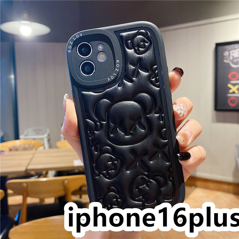 iphone16plusケース カーバー TPU 可愛　お洒落　熊　　軽量 ケース ブラック1