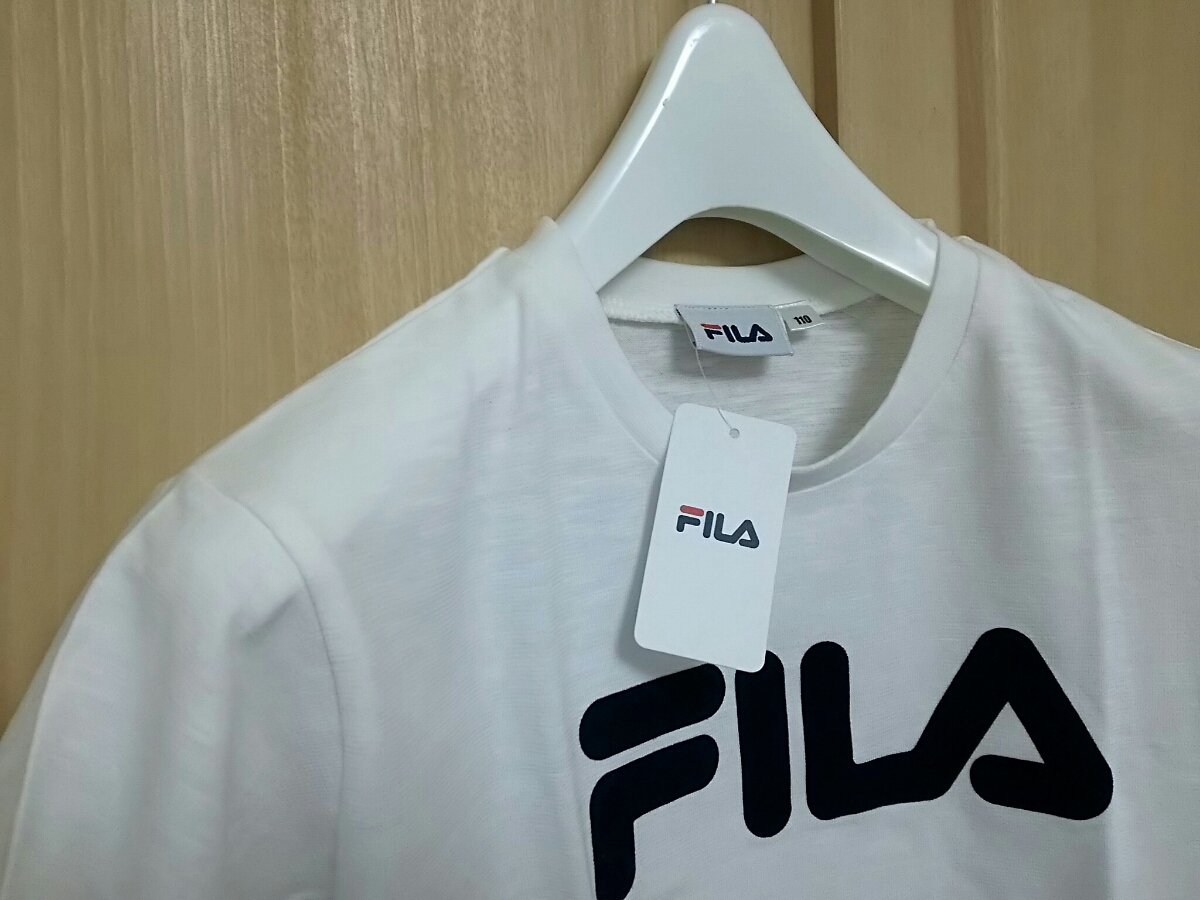 タグ付 FILA 110サイズ フィラ 半袖 ロゴプリント Tシャツ ワンピース ホワイト 未使用 新品 送料無料 正規品