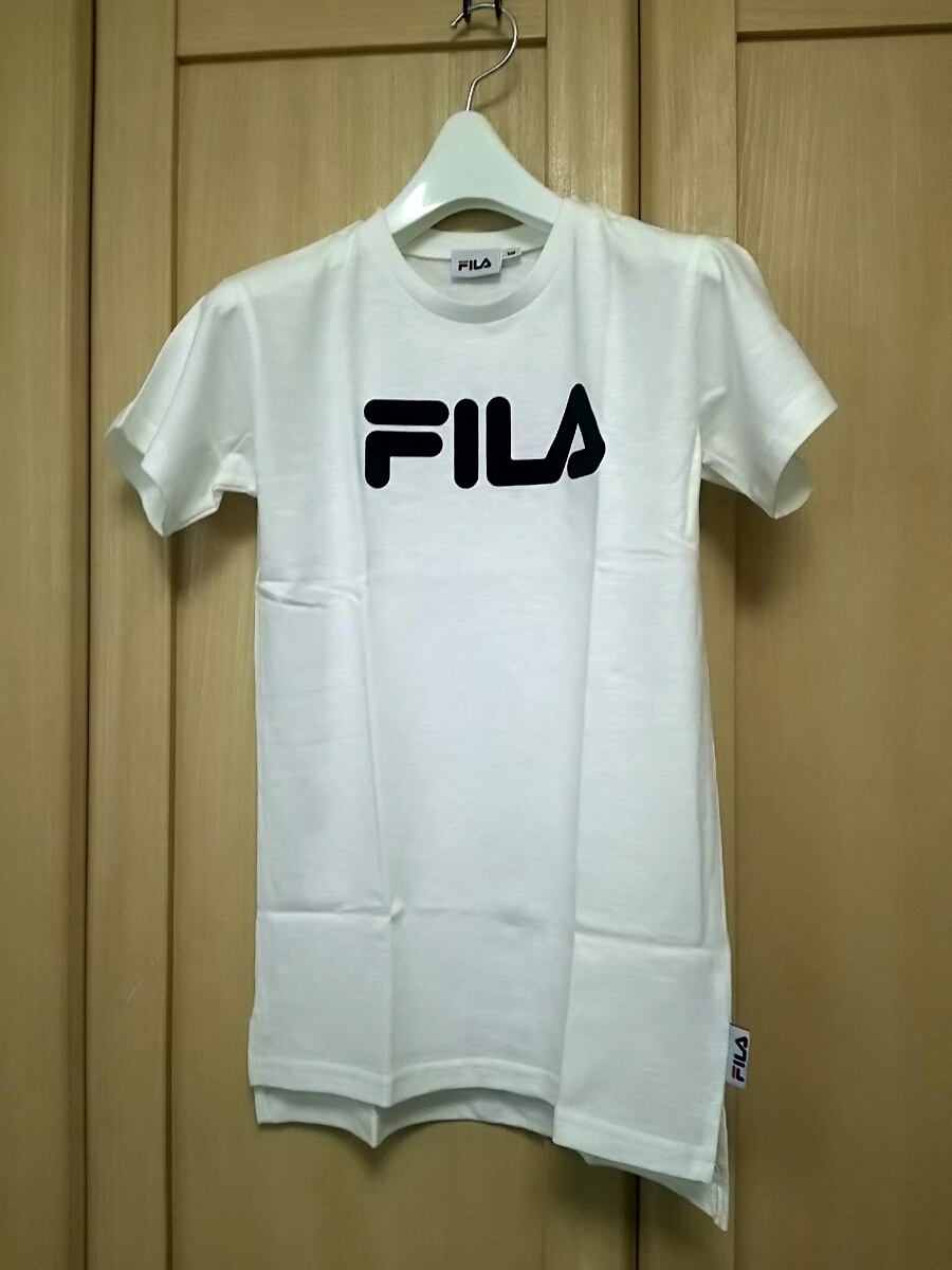 タグ付 FILA 110サイズ フィラ 半袖 ロゴプリント Tシャツ ワンピース ホワイト 未使用 新品 送料無料 正規品_画像1