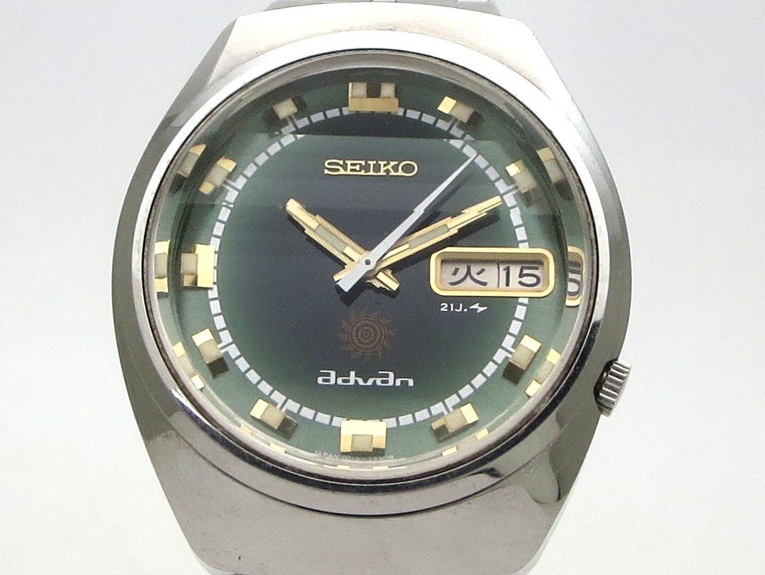 1000円スタート 腕時計 SEIKO セイコー advan アドバン 7019-7250 自動巻 AT デイデイト 21石 カットガラス グリーン系文字盤 8 Y60020