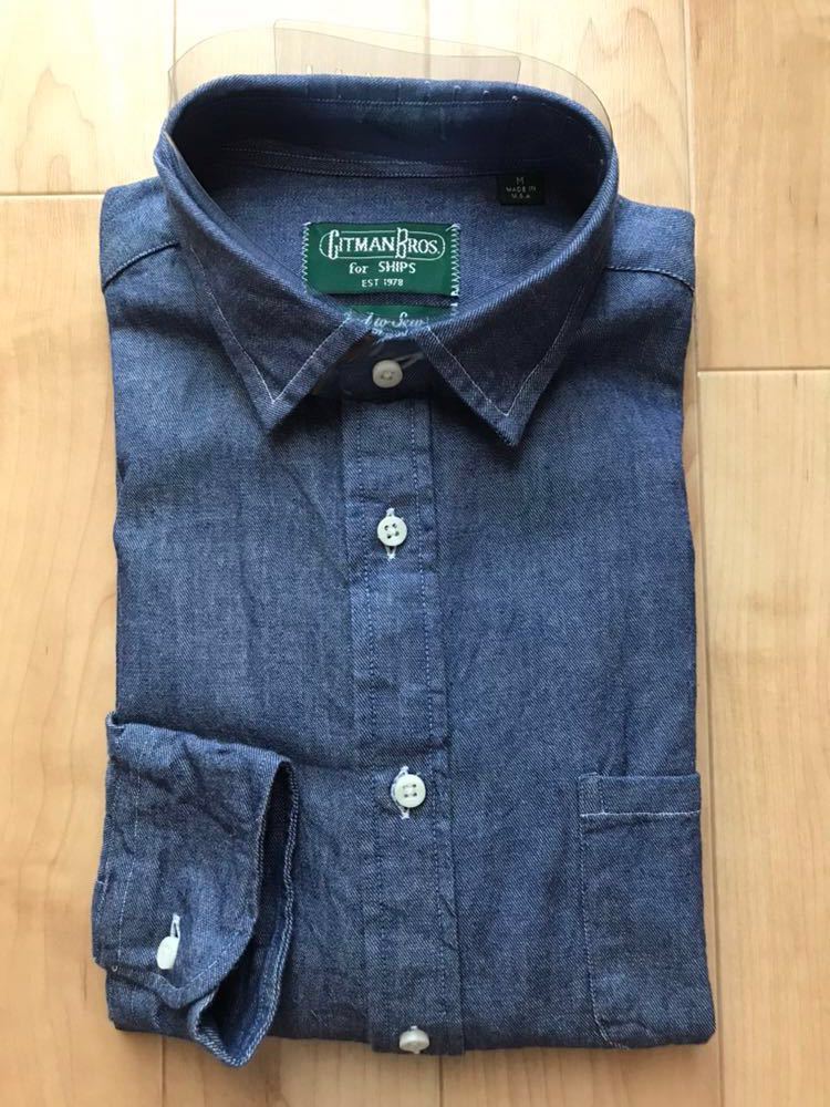  beautiful goods Ships SHIPS special order GITMANgito man size M lady's long sleeve shirt car n blur - shirt Denim style America made dress shirt 