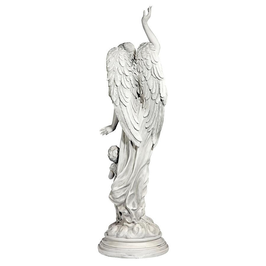 子供に天を示す守護天使の像 洋風西洋装飾品天使彫刻屋外置物