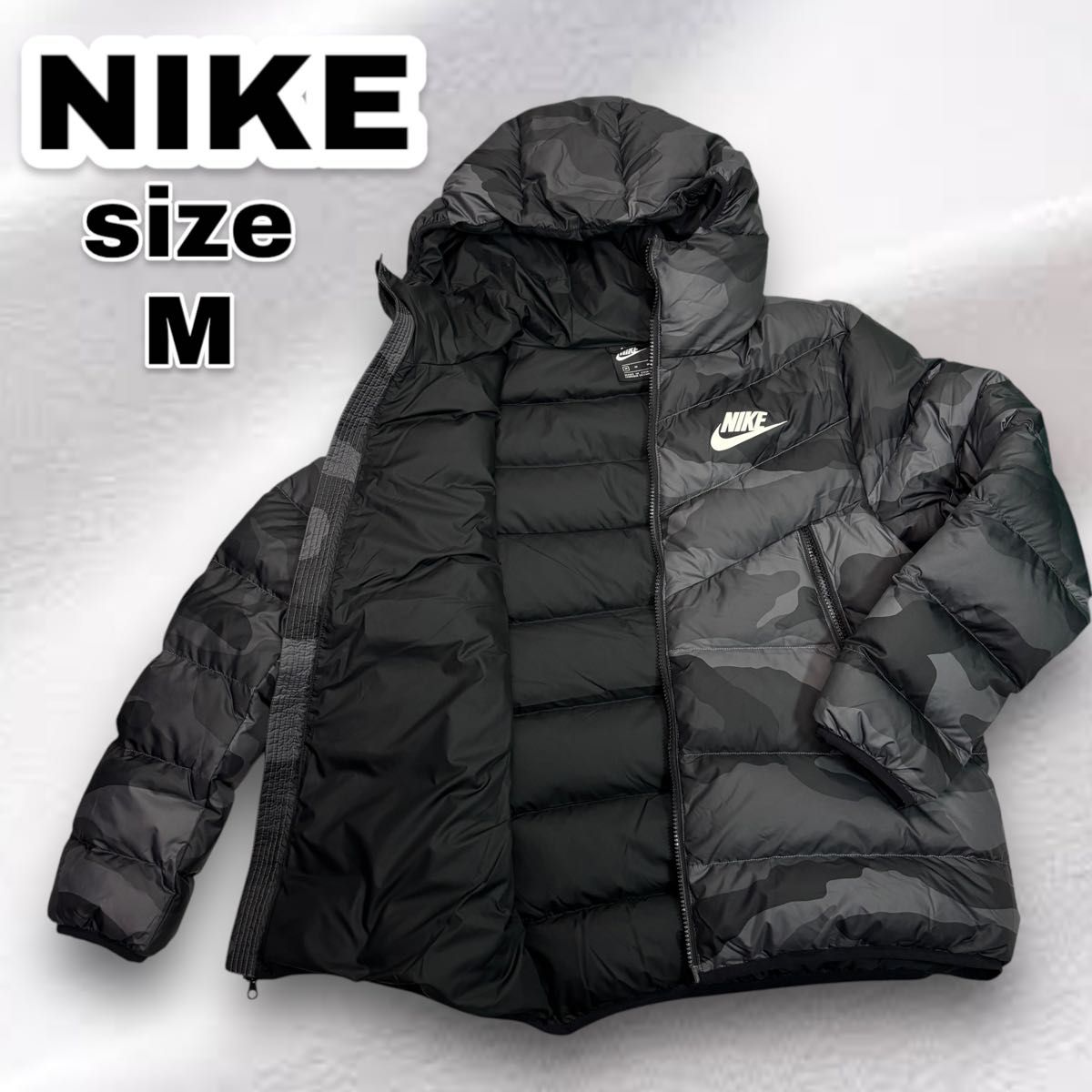 美品】NIKE ナイキ ダウンジャケット ブラック カモフラ 迷彩 M 美品】NIKE ナイキ ダウンジャケット ブラック カモフラ 迷彩 M