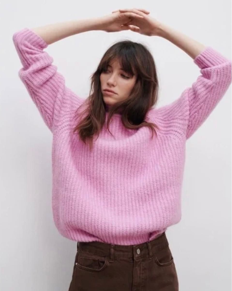 ZARA ハイネックニットセーター S ピンク ニット オーバーサイズ ZARA ハイネックニットセーター S ピンク ニット オーバーサイズ